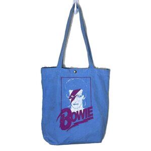 Blue Canvas David Bowie Ziggy Stardust Small Tote Bag, Snap Closure